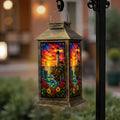 Solar Lantern Outdoor Waterproof Stained Glass Effect LED Hanging Tabletop Lamp B698