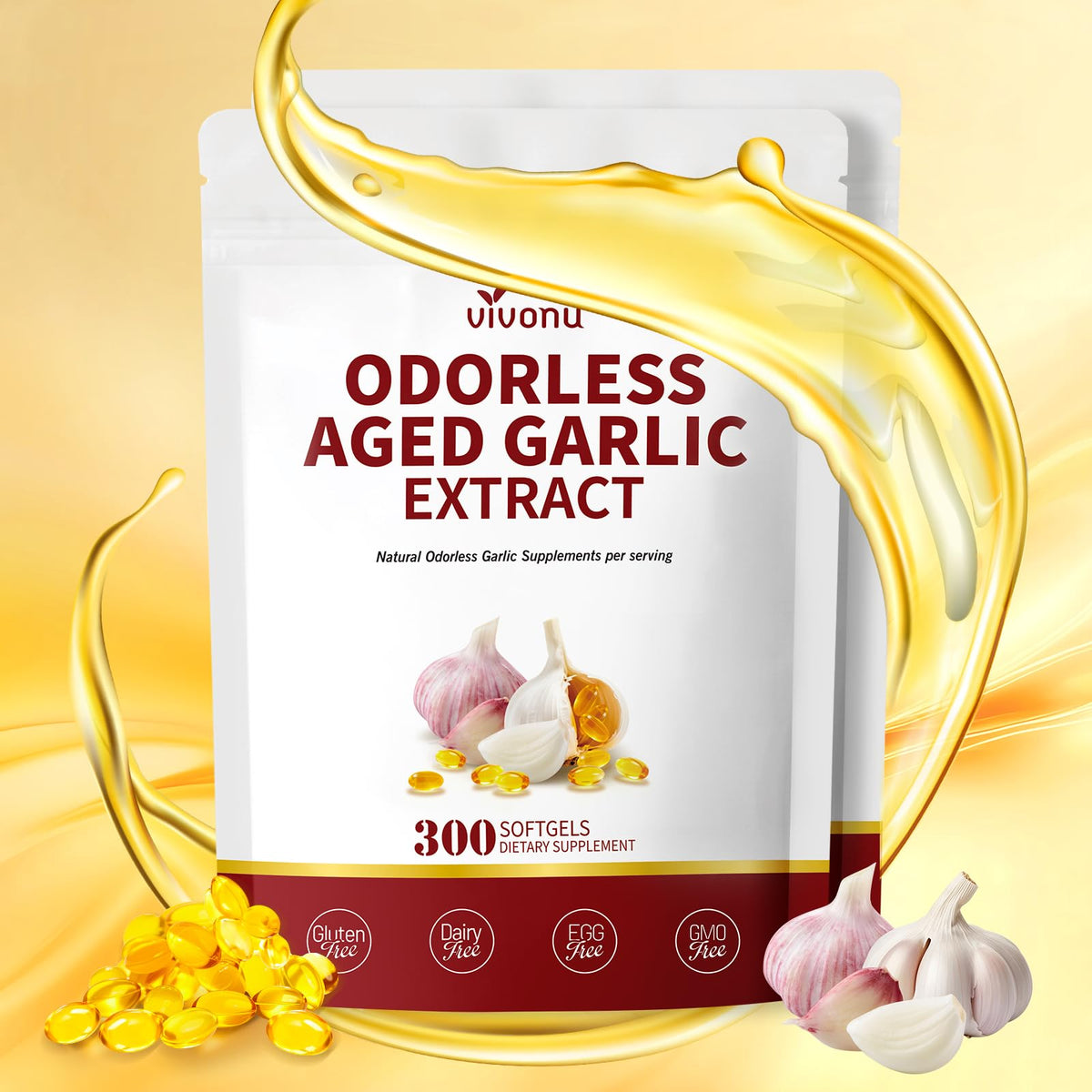 Odorless Gluten Free Aged Garlic Extract Capsules 300 Softgels U784