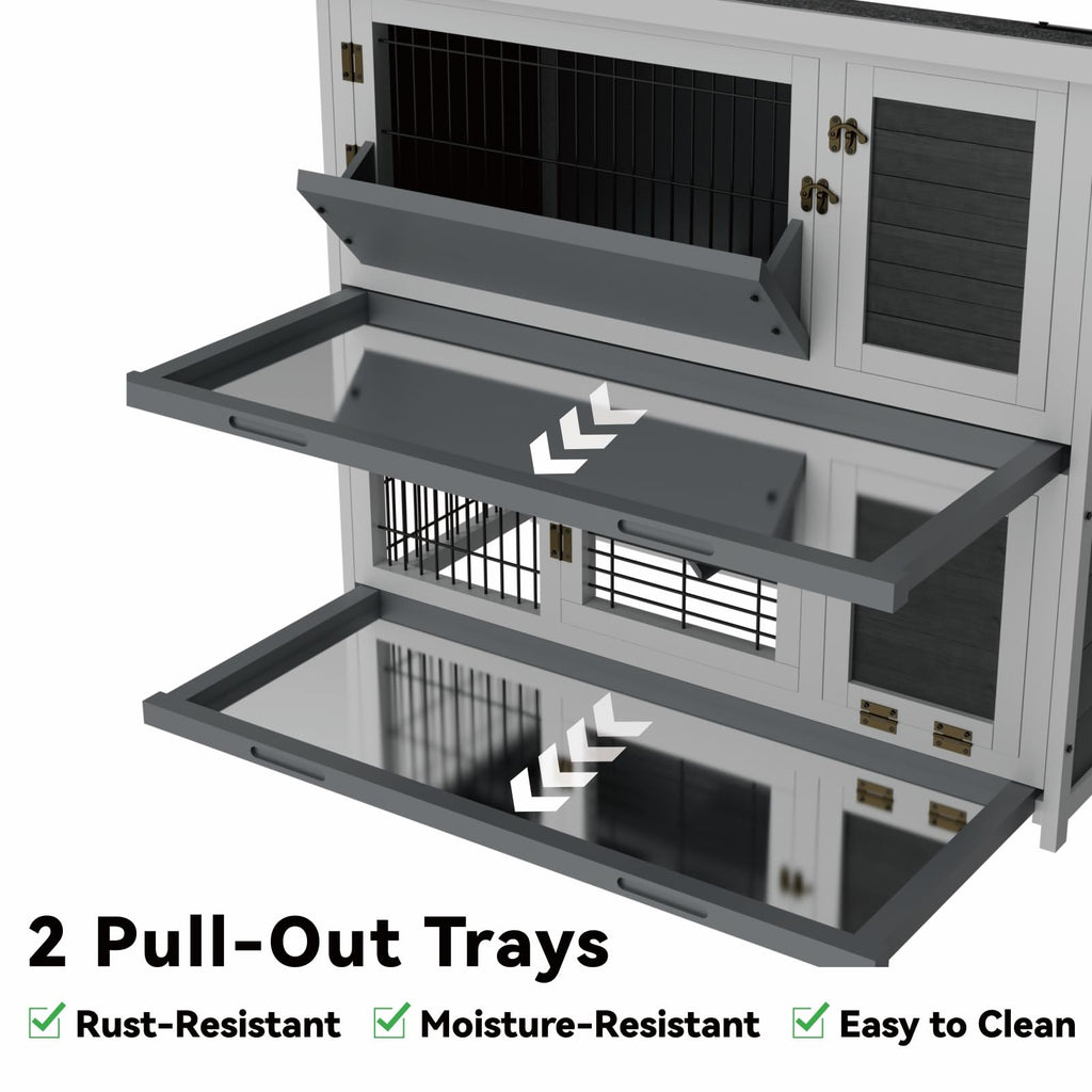 Large 2-Story Rabbit Hutch with Hay Feeder D59262