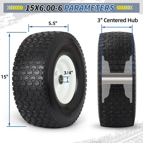 15x6.00-6 Flat Free Lawn Mower Tire and Wheel, 2 Pack B8795