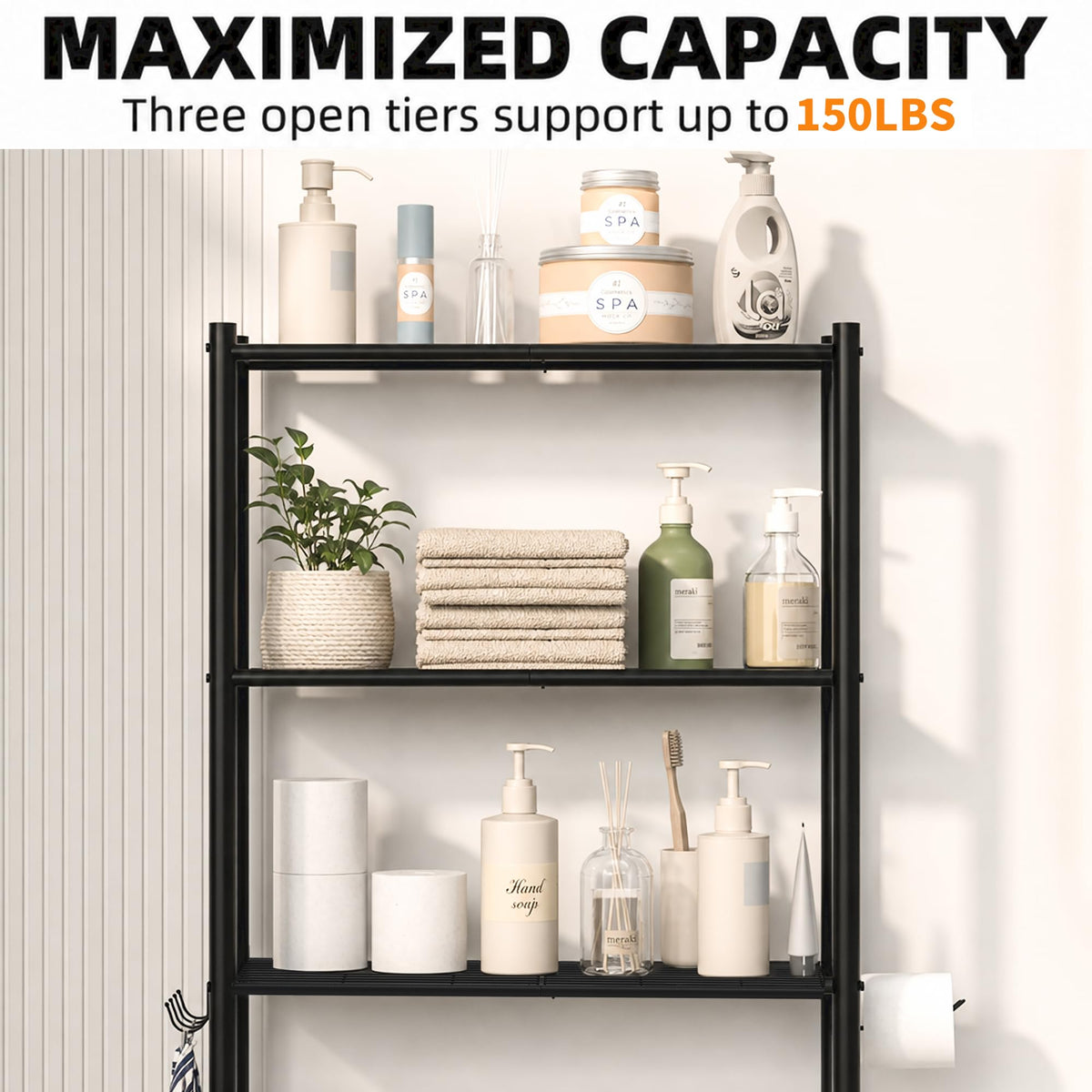 3-Tier Over Toilet Storage, Black O96625