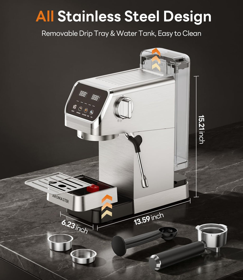 1400W Stainless Steel Espresso Machine with Milk Frother H283