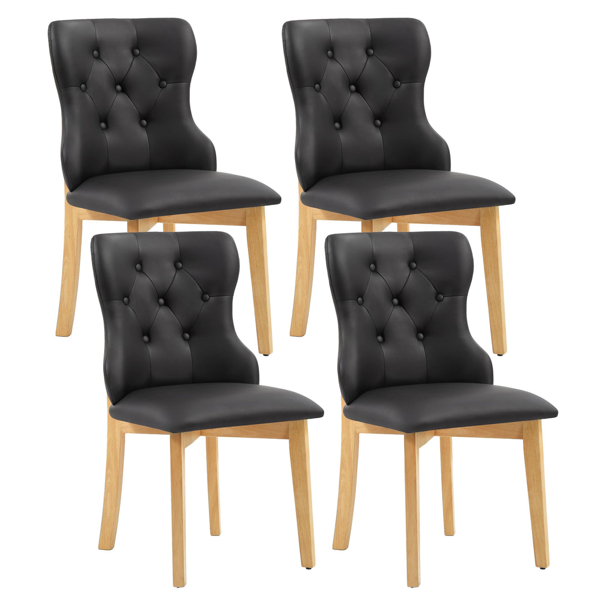 Black Upholstered Dining Chairs Set of 4 PU Leather L3900
