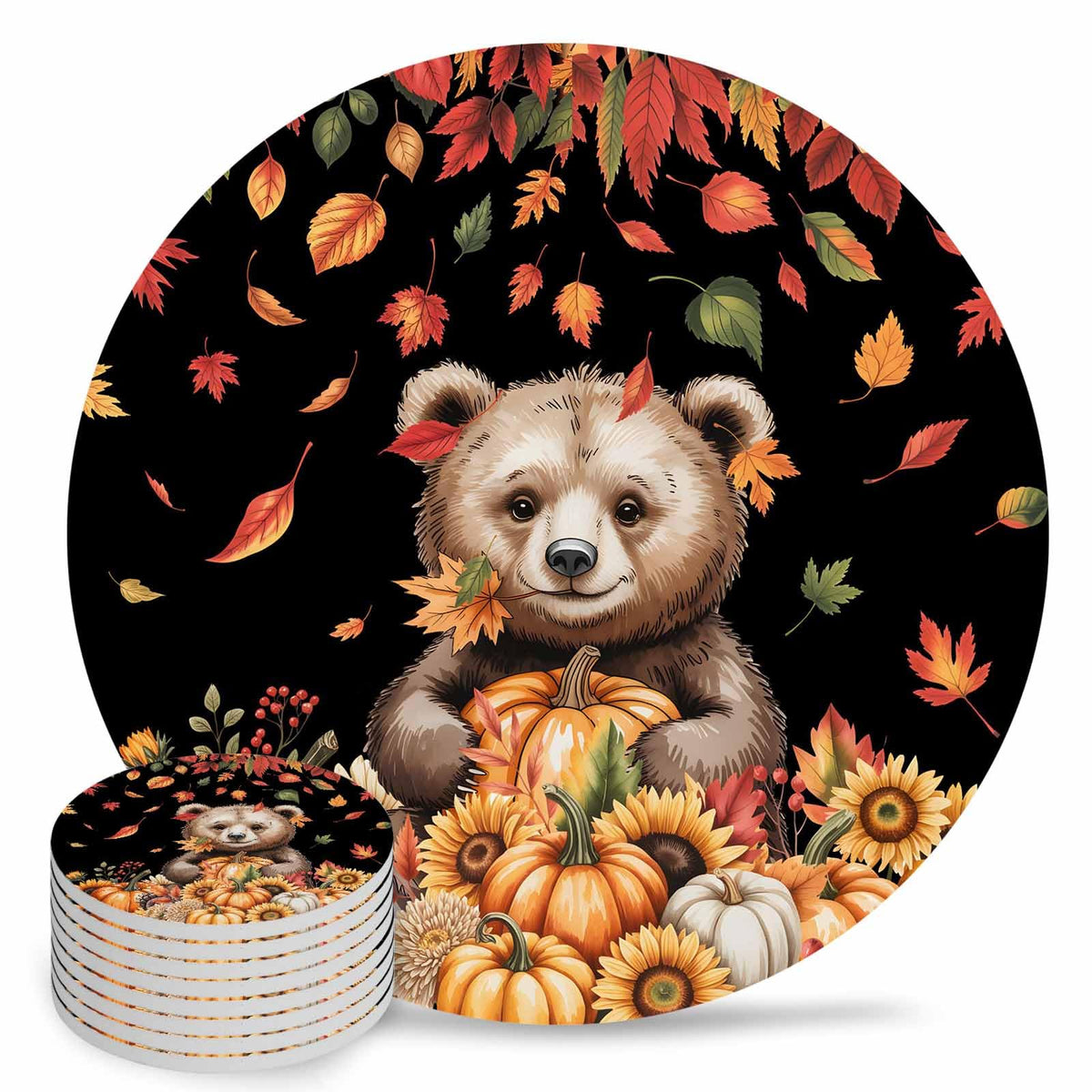 Absorbent Stone Ceramic Coaster with Cork Back, Set of 8 Z53886