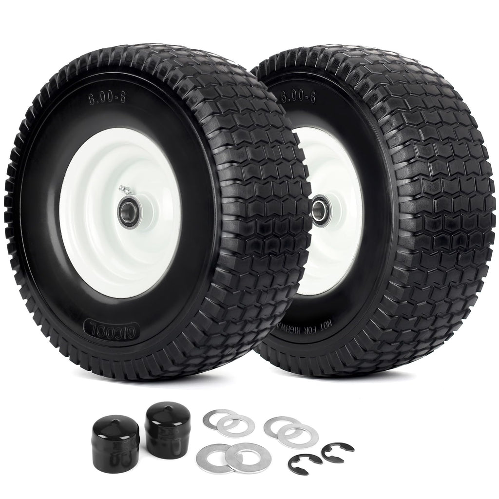 15x6.00-6 Flat Free Lawn Mower Tire and Wheel, 2 Pack B8795