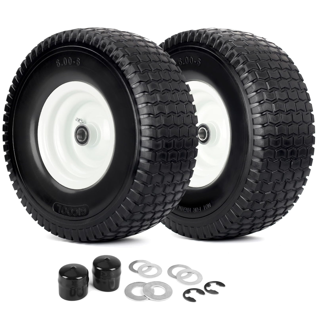 15x6.00-6 Flat Free Lawn Mower Tire and Wheel, 2 Pack B8795