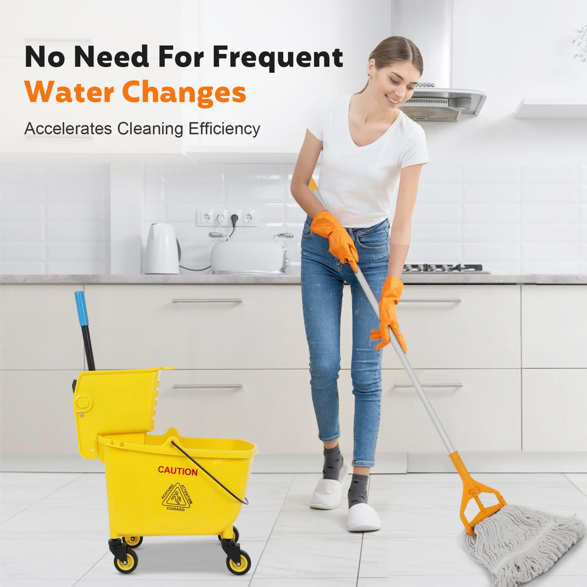 35 Qt Mop Bucket with Side Press Wringer on Wheels W8323