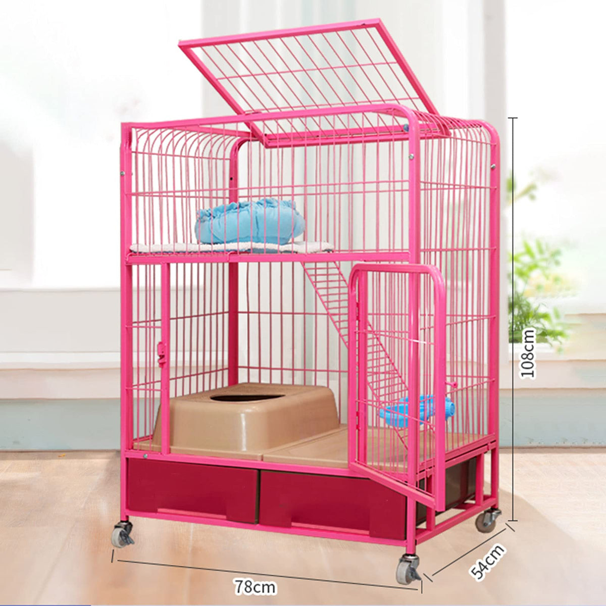 Heavy Duty Metal Cat Cage Dog Crate with Four Wheels W7562