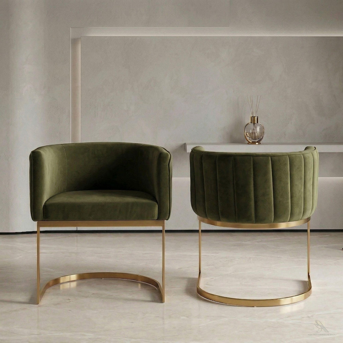 Olive Green and Gold Velvet Dining Chairs Set of 2 V264236