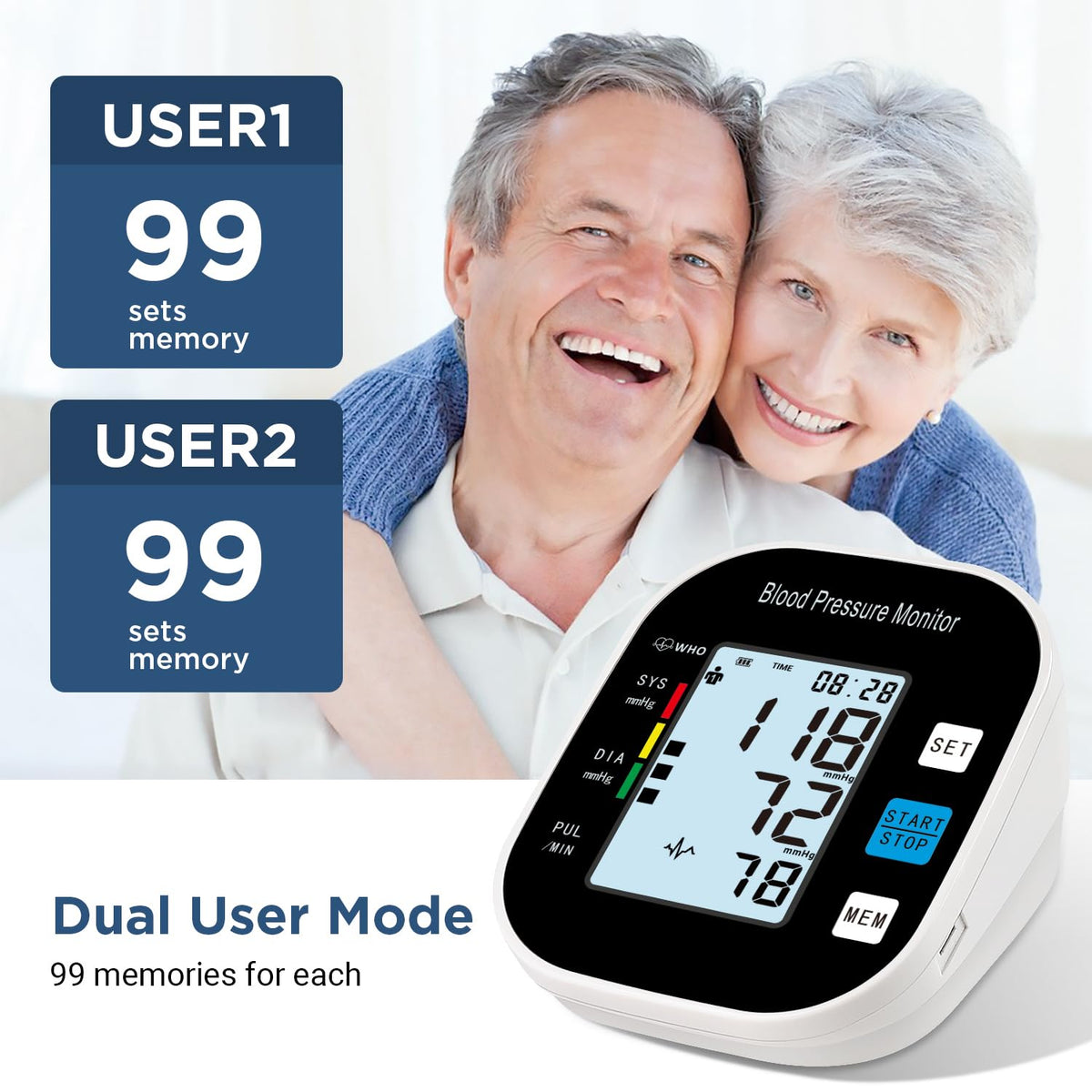 Blood Pressure Monitor with Large Backlit Display for 2 Users Arm Cuff & Storage Bag H14240
