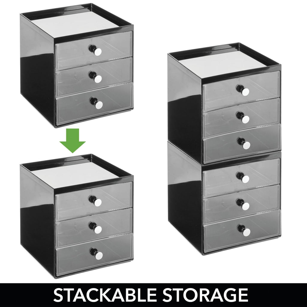 Makeup Organizer Storage Cube with 3 Drawers Black/Clear C81924