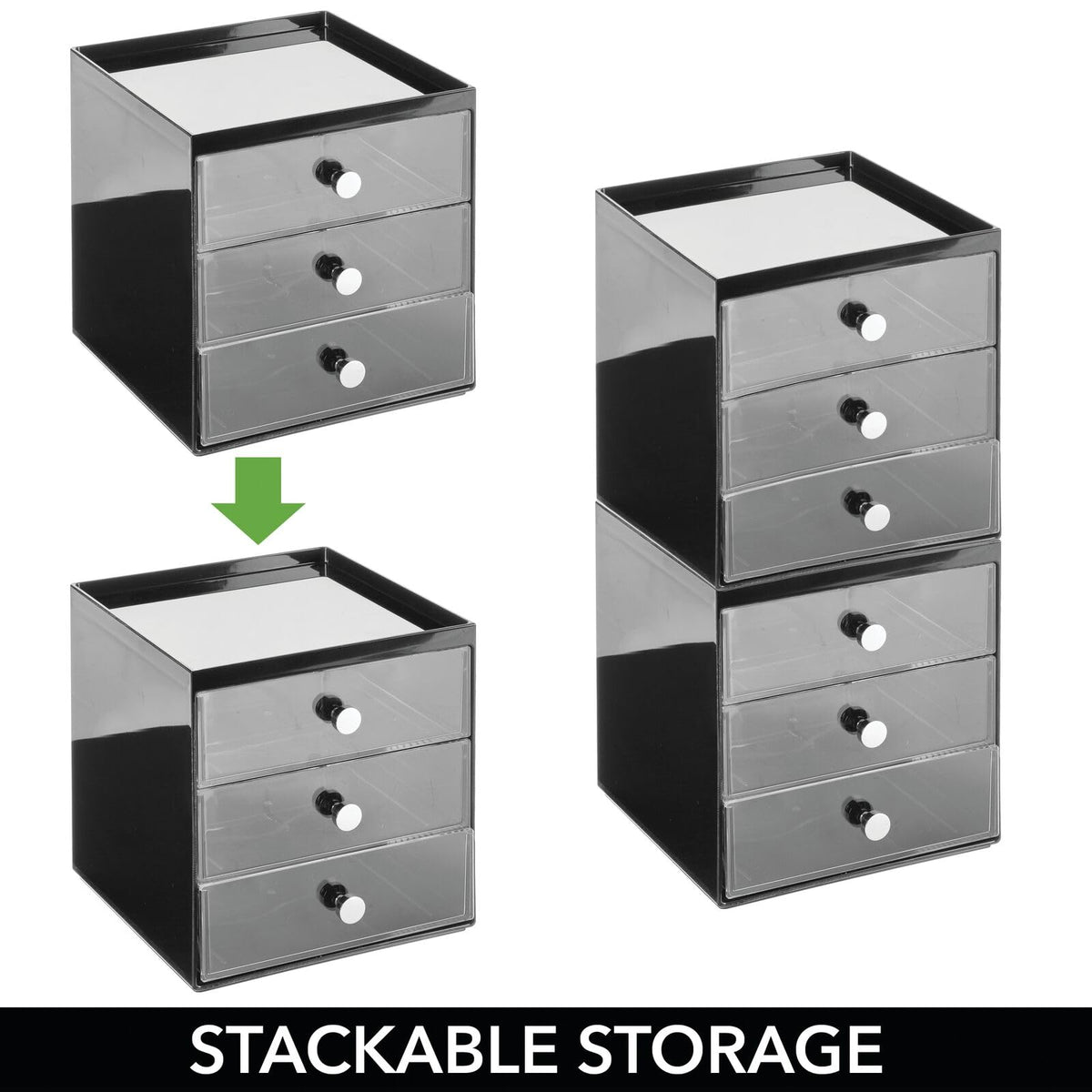Makeup Organizer Storage Cube with 3 Drawers Black/Clear C81924