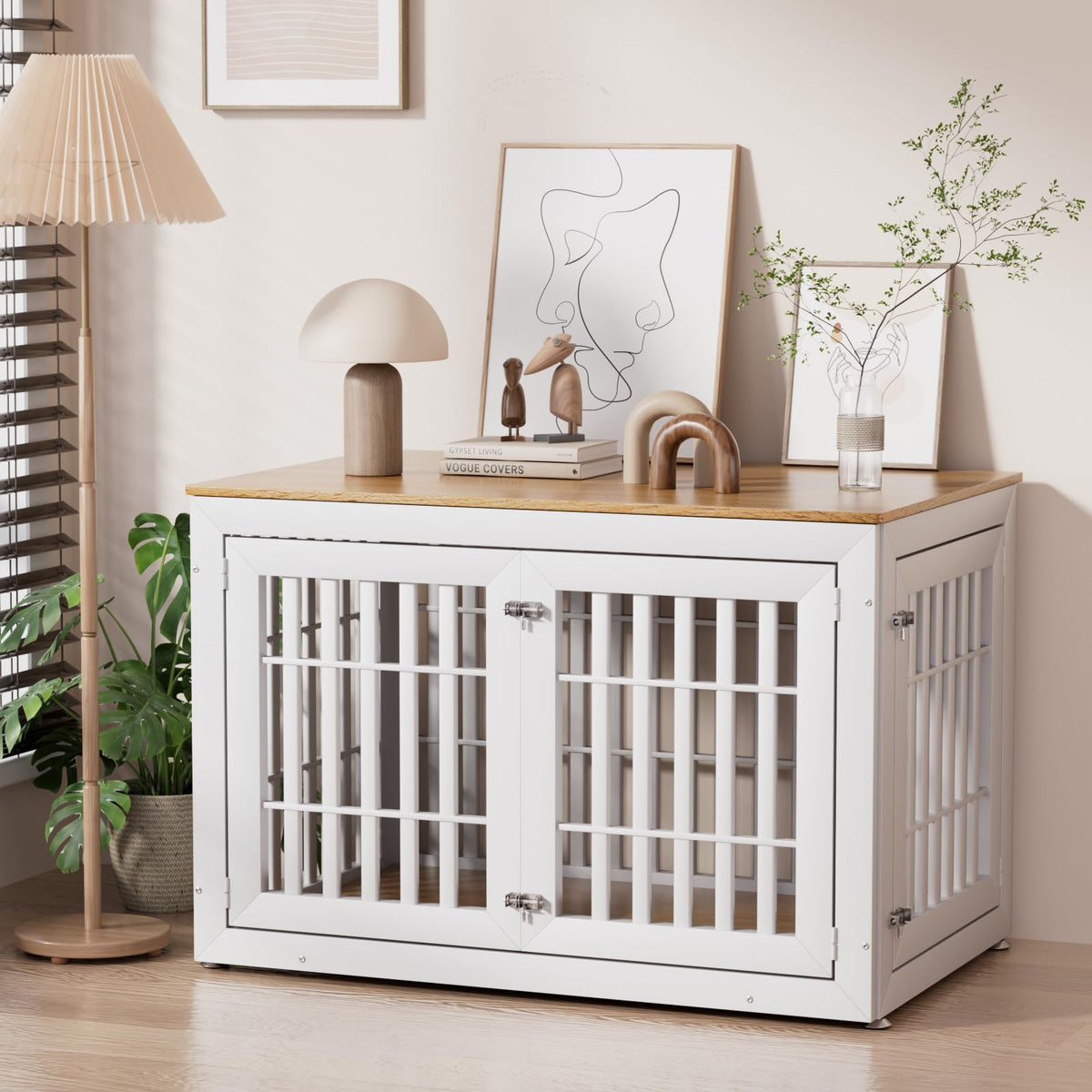 48" XXL White Wooden Dog Crate Furniture S548