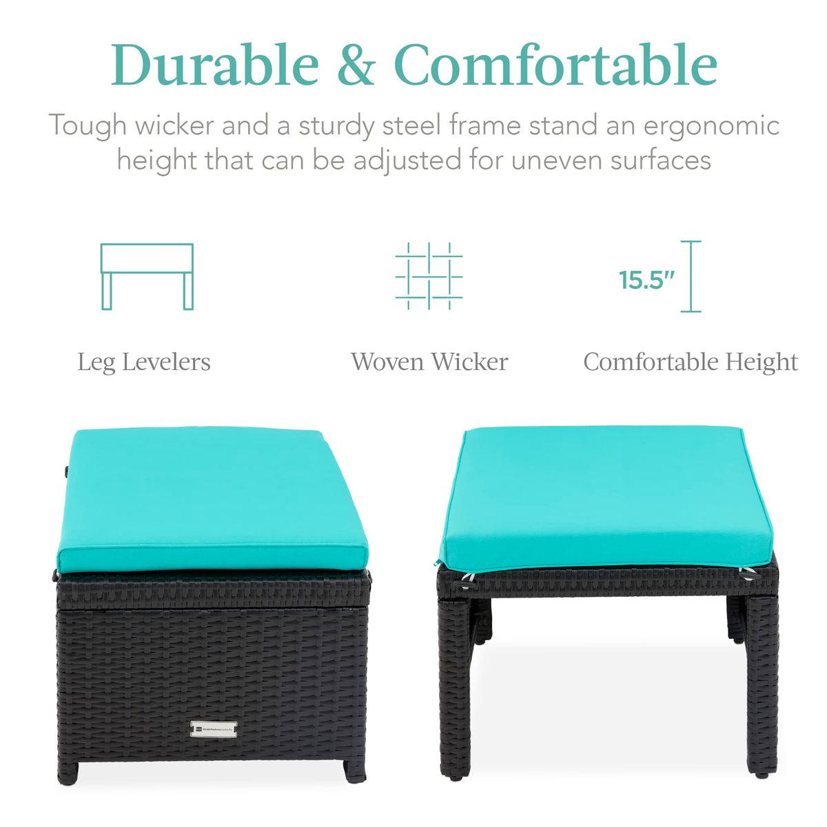 Set of 2 Wicker Ottomans with Removable Cushions W9388