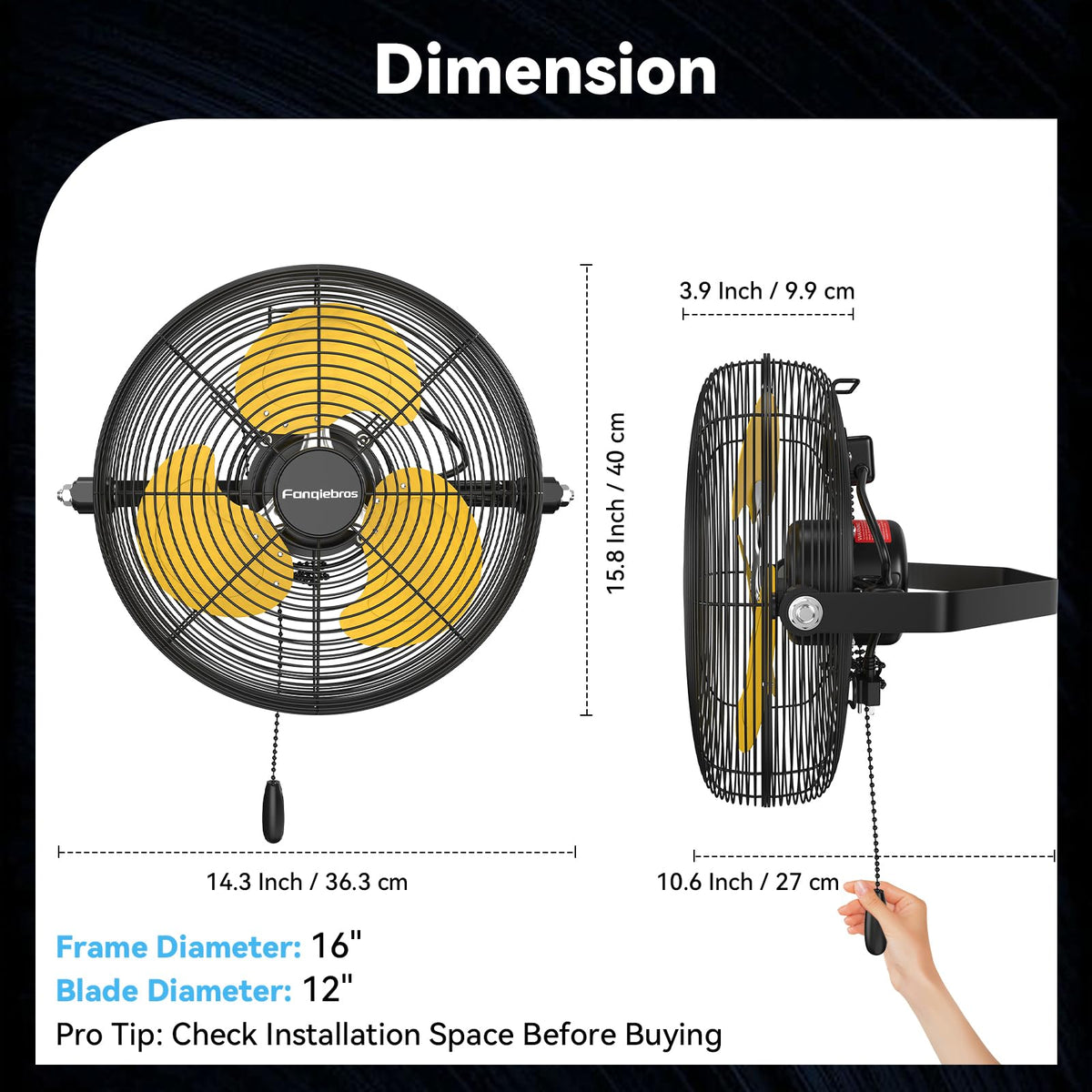 12 Inch 3-Speed High Velocity Wall Mount Fan Z8418