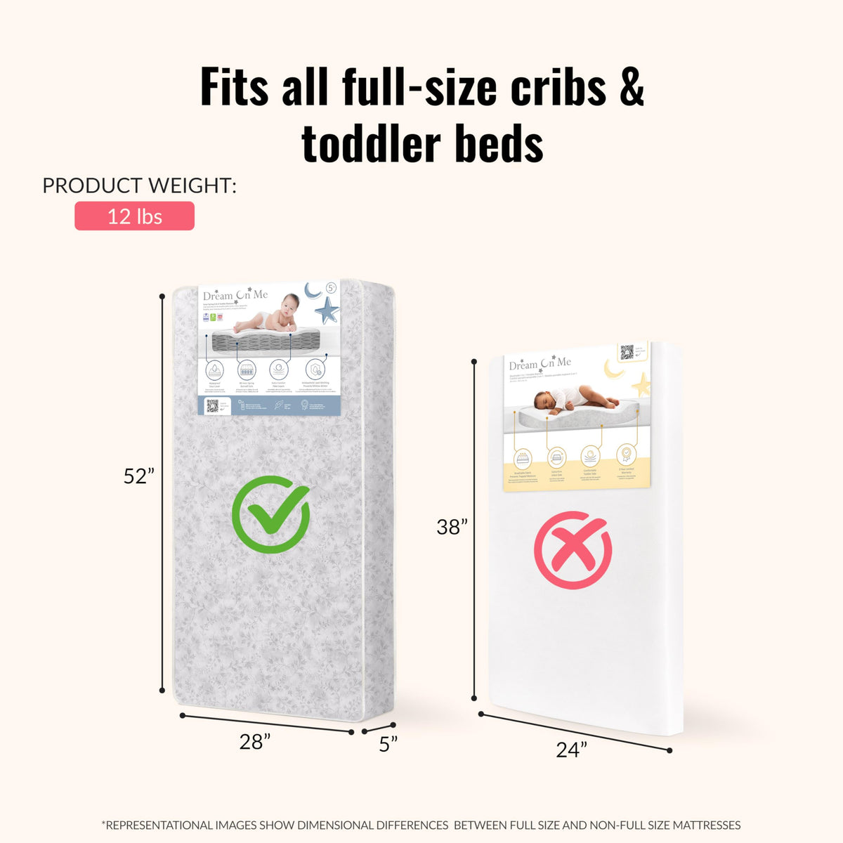 Baby Crib Mattress, Reversible, Waterproof Cover, 52" x 28" x 5" M70575