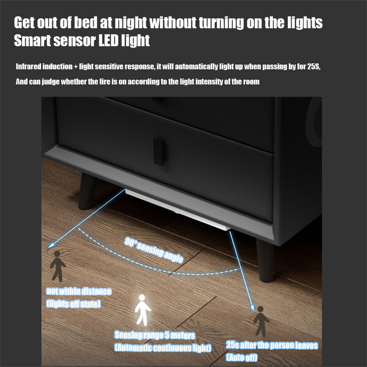 Wooden Nightstand with Wireless Charging Station, USB Port, LED Lights and Fingerprint Lock Drawers Z857