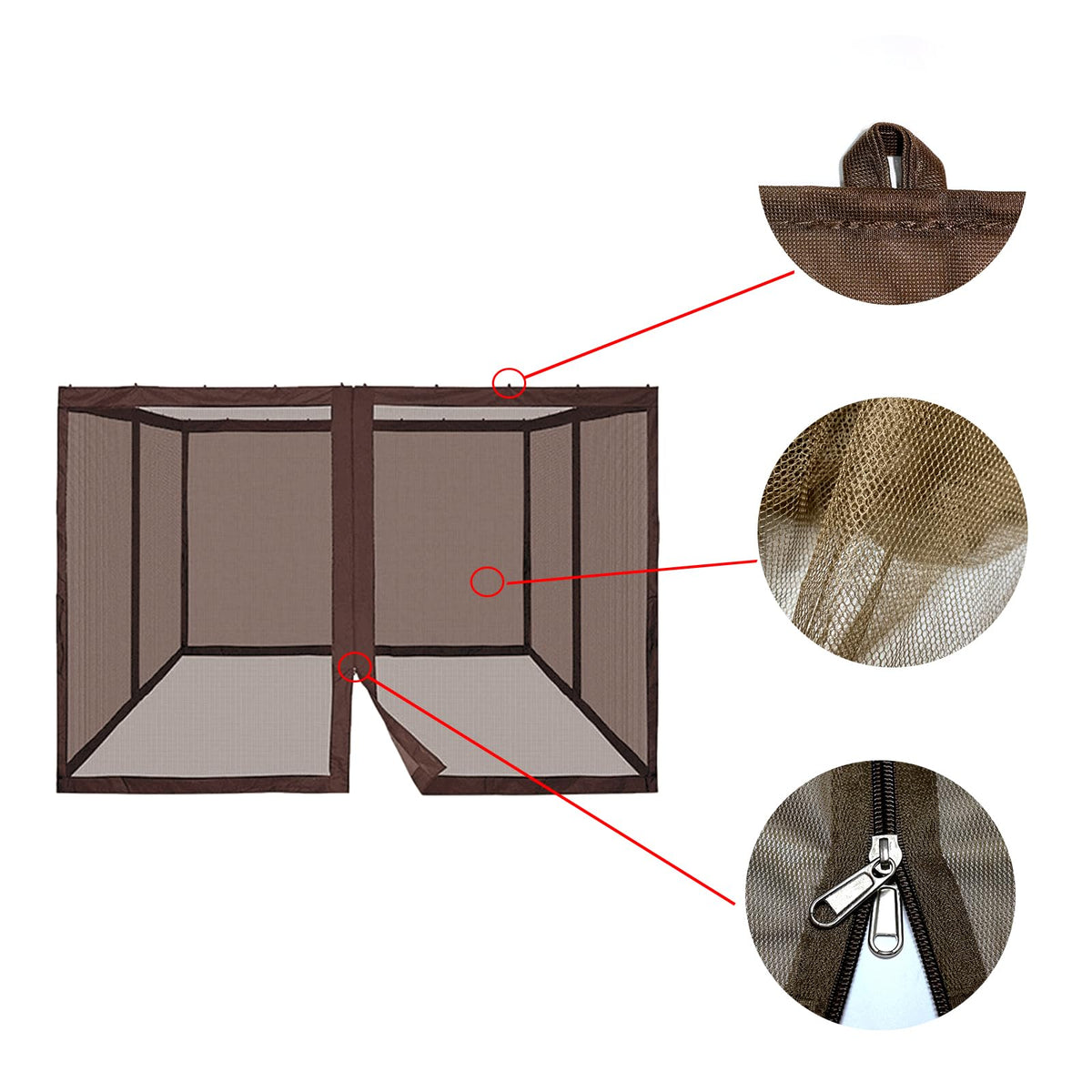 10' x 12' 4-Panel Mosquito Netting Sidewall Curtain with Zippers C703834