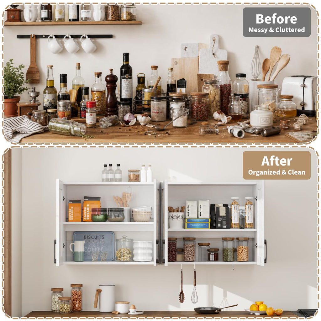 White Wall Mounted Storage Cabinet with 4 Barn Doors Y902578