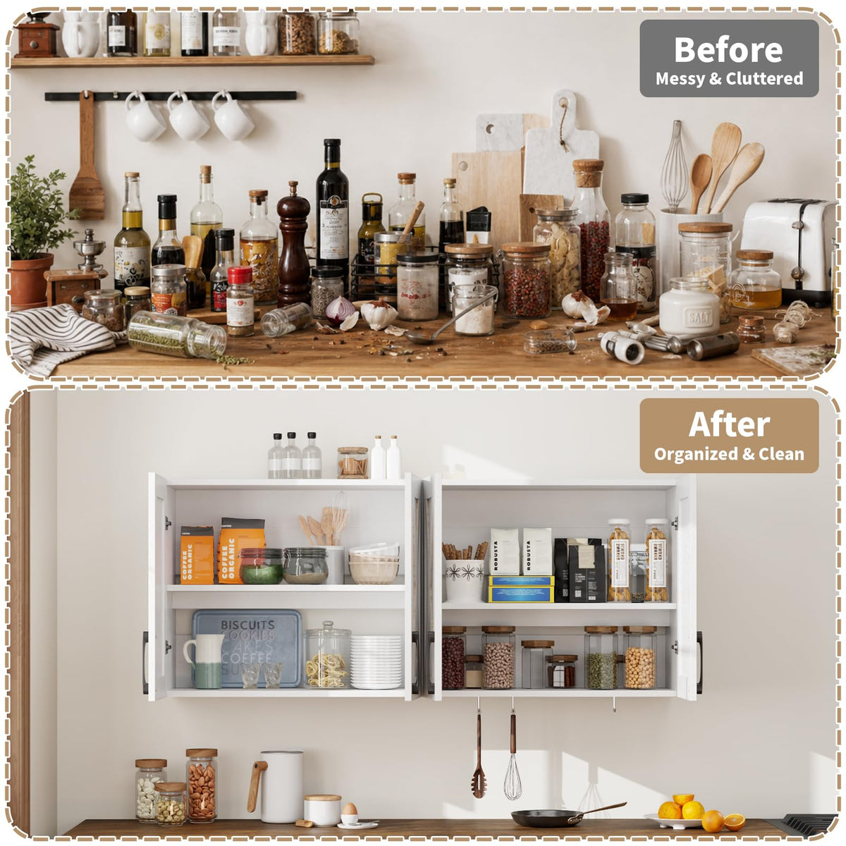 White Wall Mounted Storage Cabinet with 4 Barn Doors Y902578