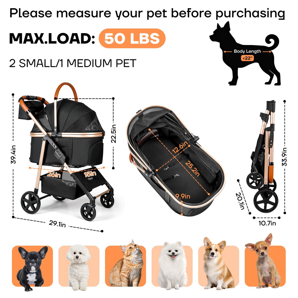 Black 3-in-1 Pet Stroller S726
