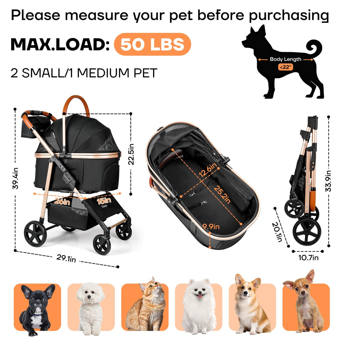 Black 3-in-1 Pet Stroller S726