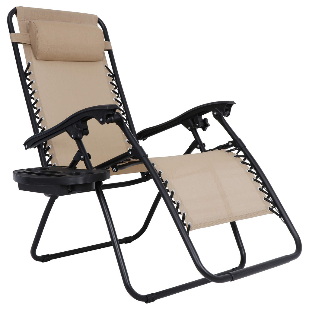 Zero Gravity Lounge Chairs Set of 2 Adjustable Folding Recliners with Cup Holders K927158