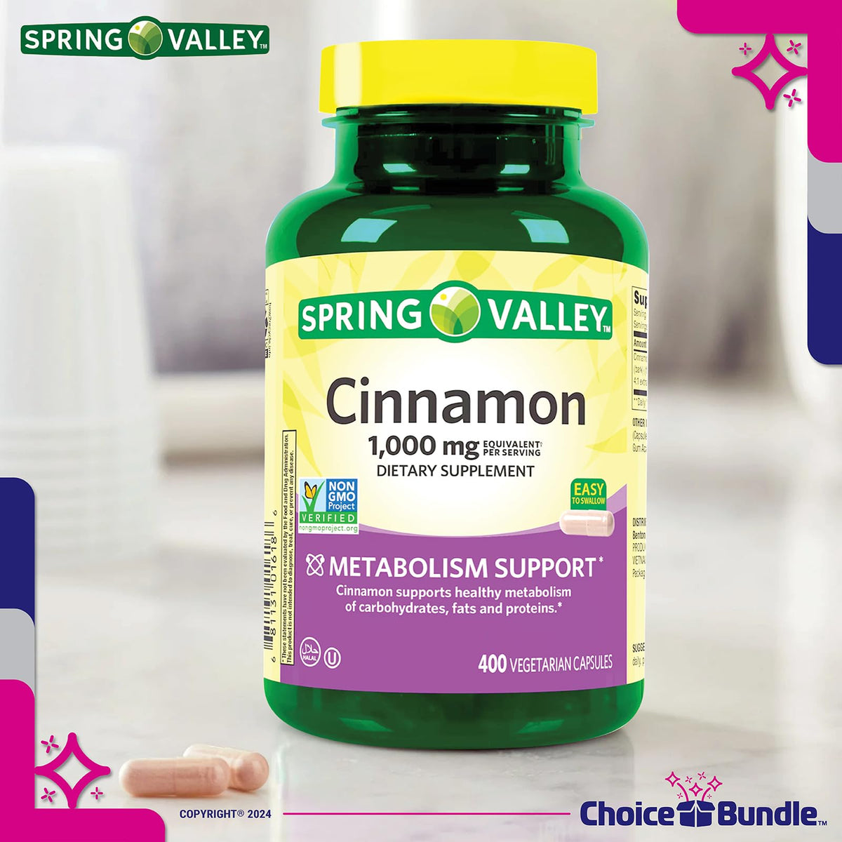 Cinnamon Supplement 1000mg Vegetarian Capsules 800 Total L65251
