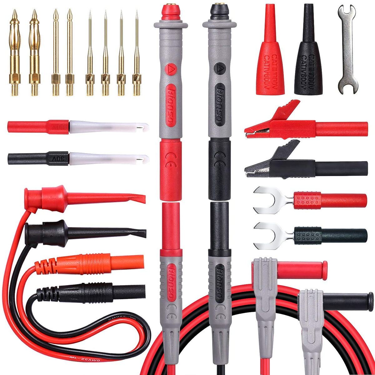 25-Piece Multimeter Leads Kit with Probes, Alligator Clips, Test Hooks and Back Probe Pins M482838