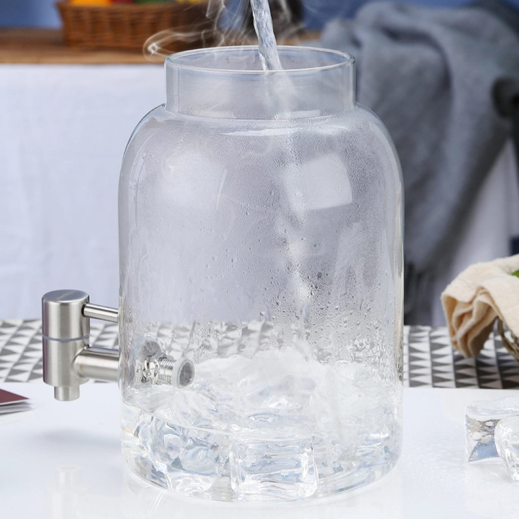 Large-capacity Cold Water Jug with Faucet High Borosilicate Glass Teapot with Base 101.4 Oz B7566