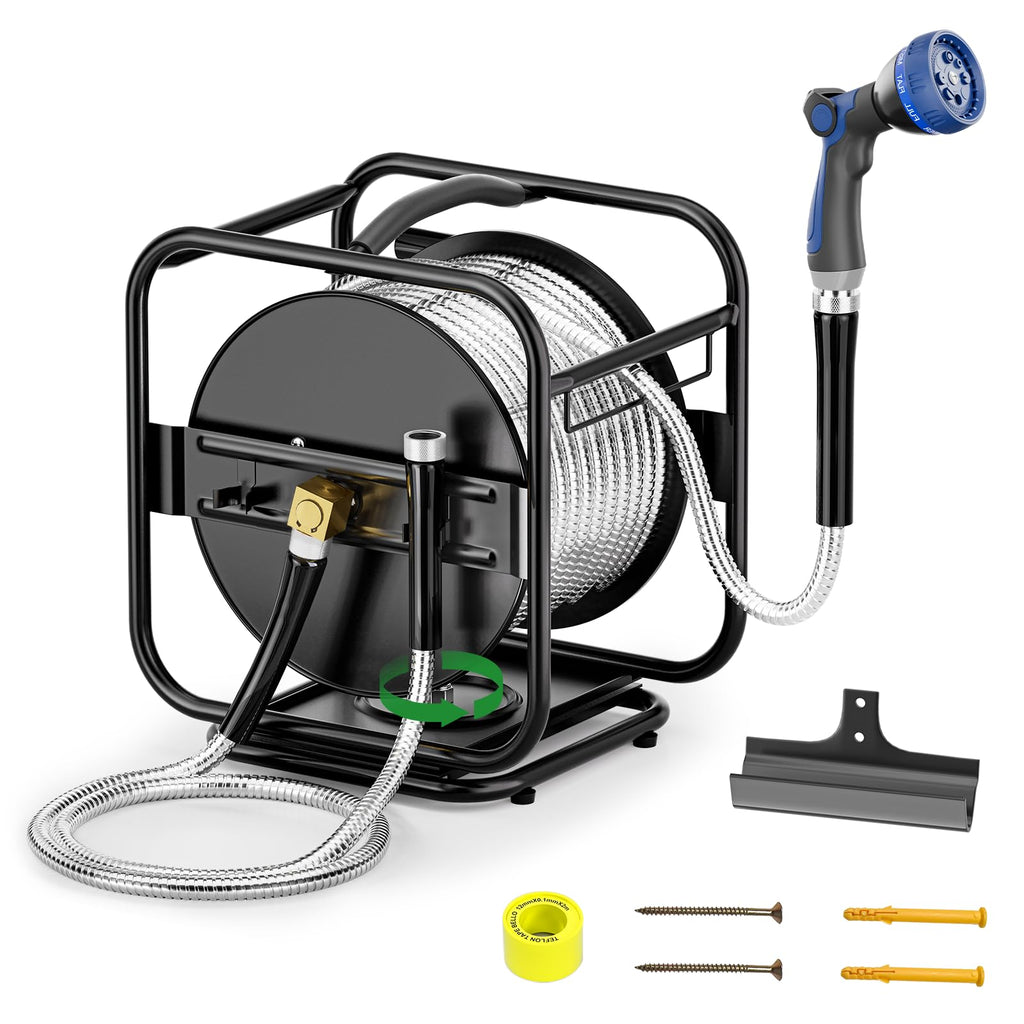 Garden Hose Reel With 100Ft Metal Water Pipe R188