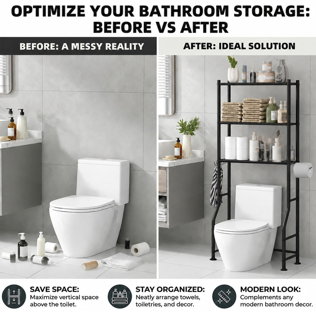 3-Tier Over Toilet Storage, Black O96625