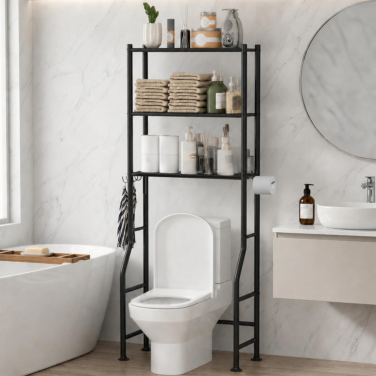 3-Tier Over Toilet Storage, Black O96625