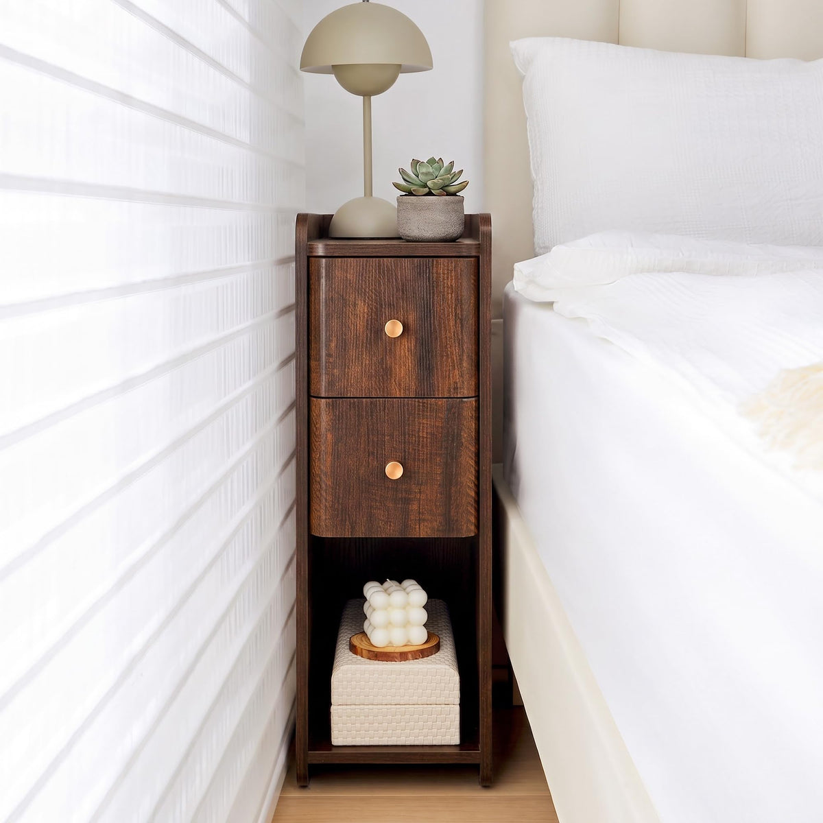Wooden 2 Drawer Narrow Nightstand N64778