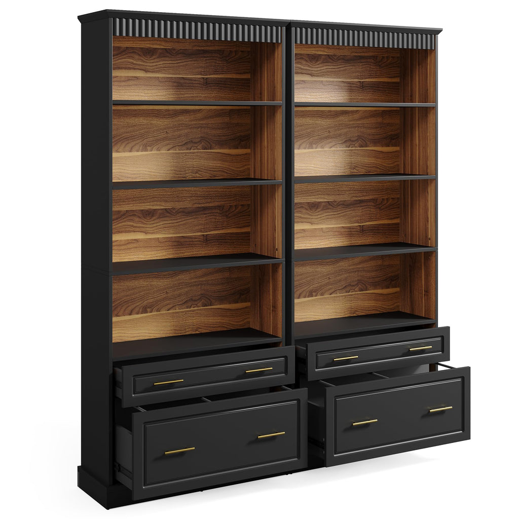 72" Tall Black 5-Tier Bookcase with 2 Drawers G86354