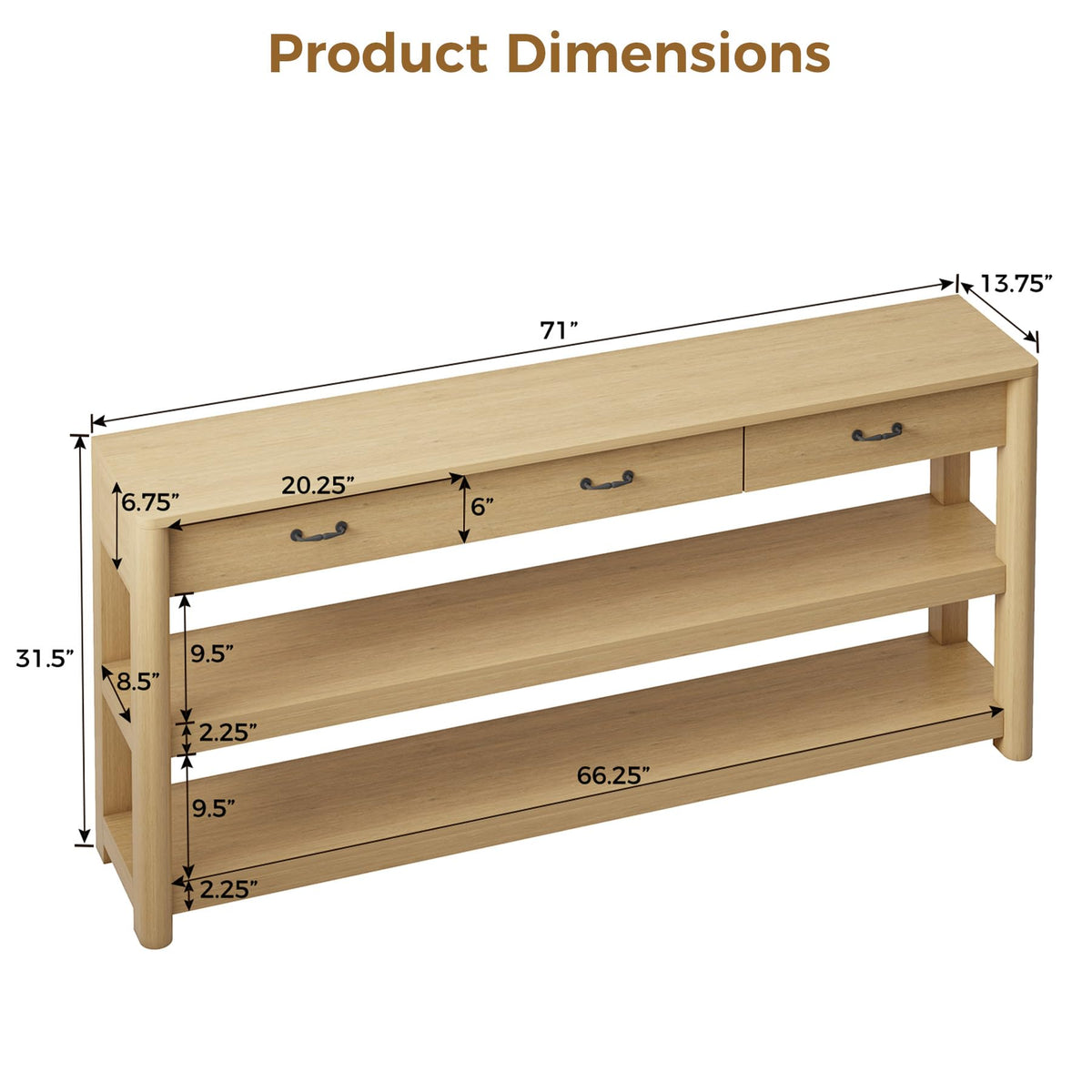 Oak Console Table with Storage Drawers W189835