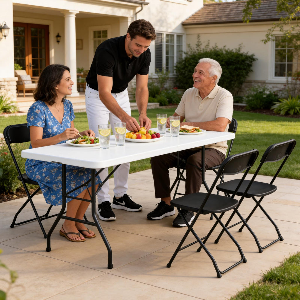 Black Plastic Folding Chairs, 10 Pack Steel Frame 350lbs Capacity S13371