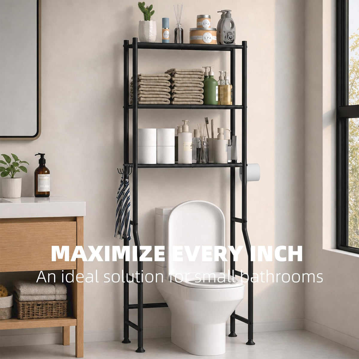 3-Tier Over Toilet Storage, Black O96625