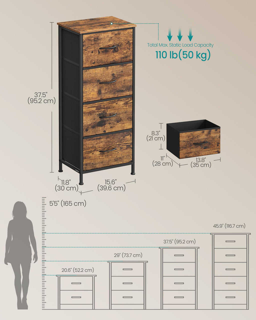 Dresser with 4 Fabric Drawers W4672