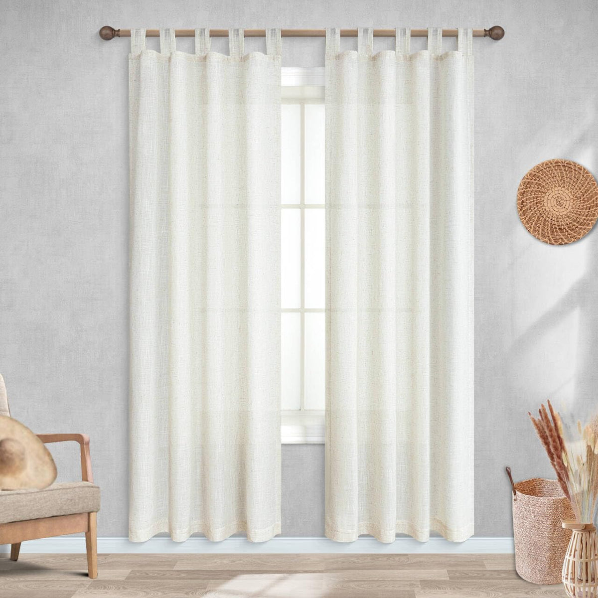 78 Inch Sheer Linen Curtains, 52" W x 78" L 2 Panels Set, Cream E75311