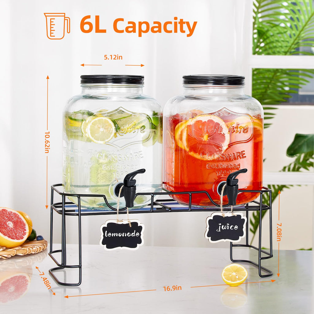 2pcs 1.5 Gallon Glass Drink Dispenser with Metal Stand B832