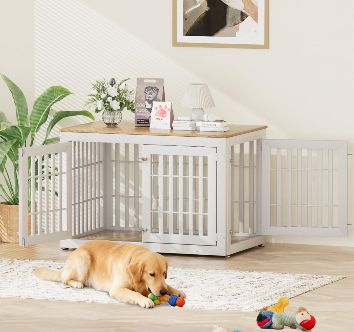 48" XXL White Wooden Dog Crate Furniture S548