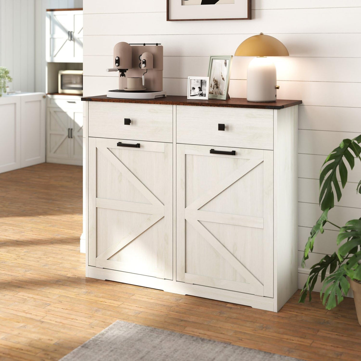 Brown and Antique White 20 Gallon Tilt-Out Trash Cabinet X65733