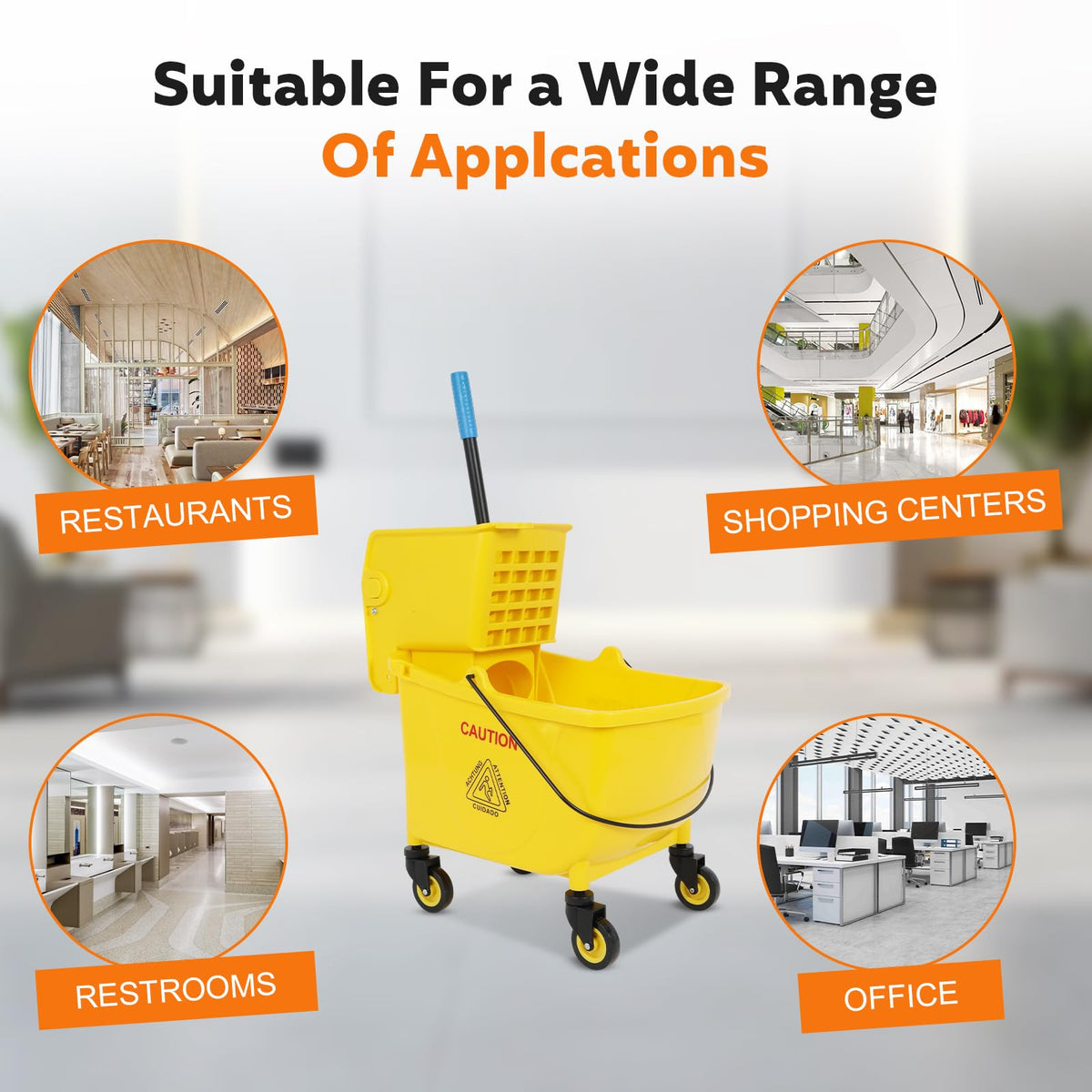 35 Qt Mop Bucket with Side Press Wringer on Wheels W8323