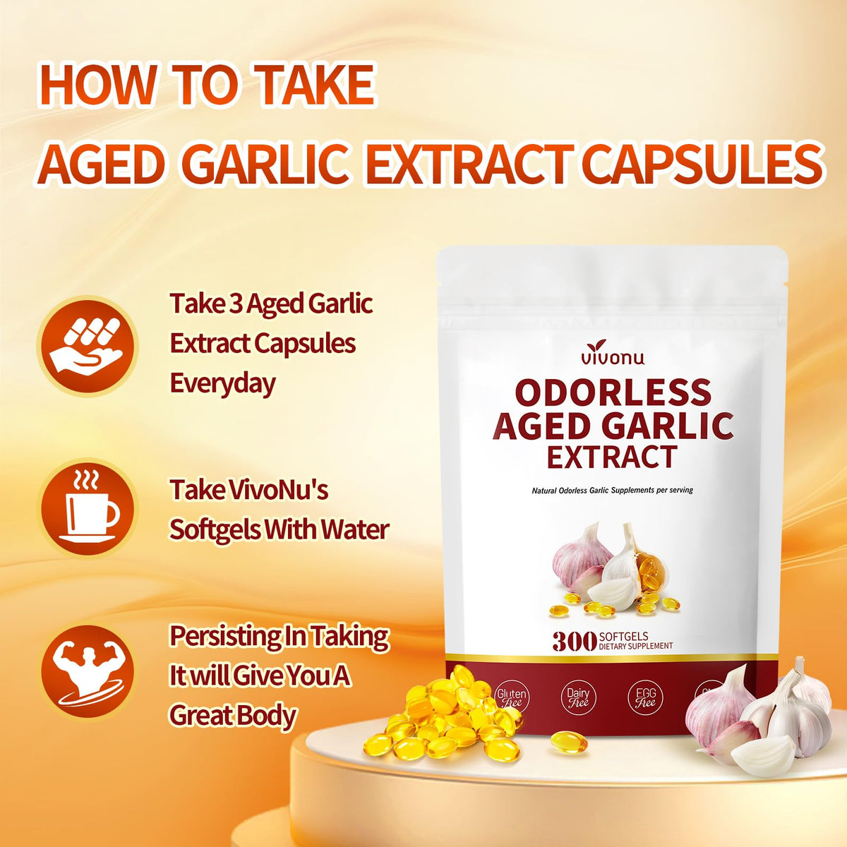 Odorless Gluten Free Aged Garlic Extract Capsules 300 Softgels U784