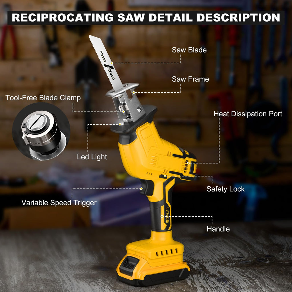 Cordless Reciprocating Saw 150W Variable Speed with 4 Saw Blades H51596