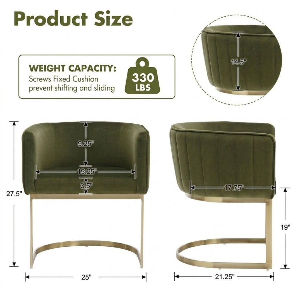 Olive Green and Gold Velvet Dining Chairs Set of 2 V264236