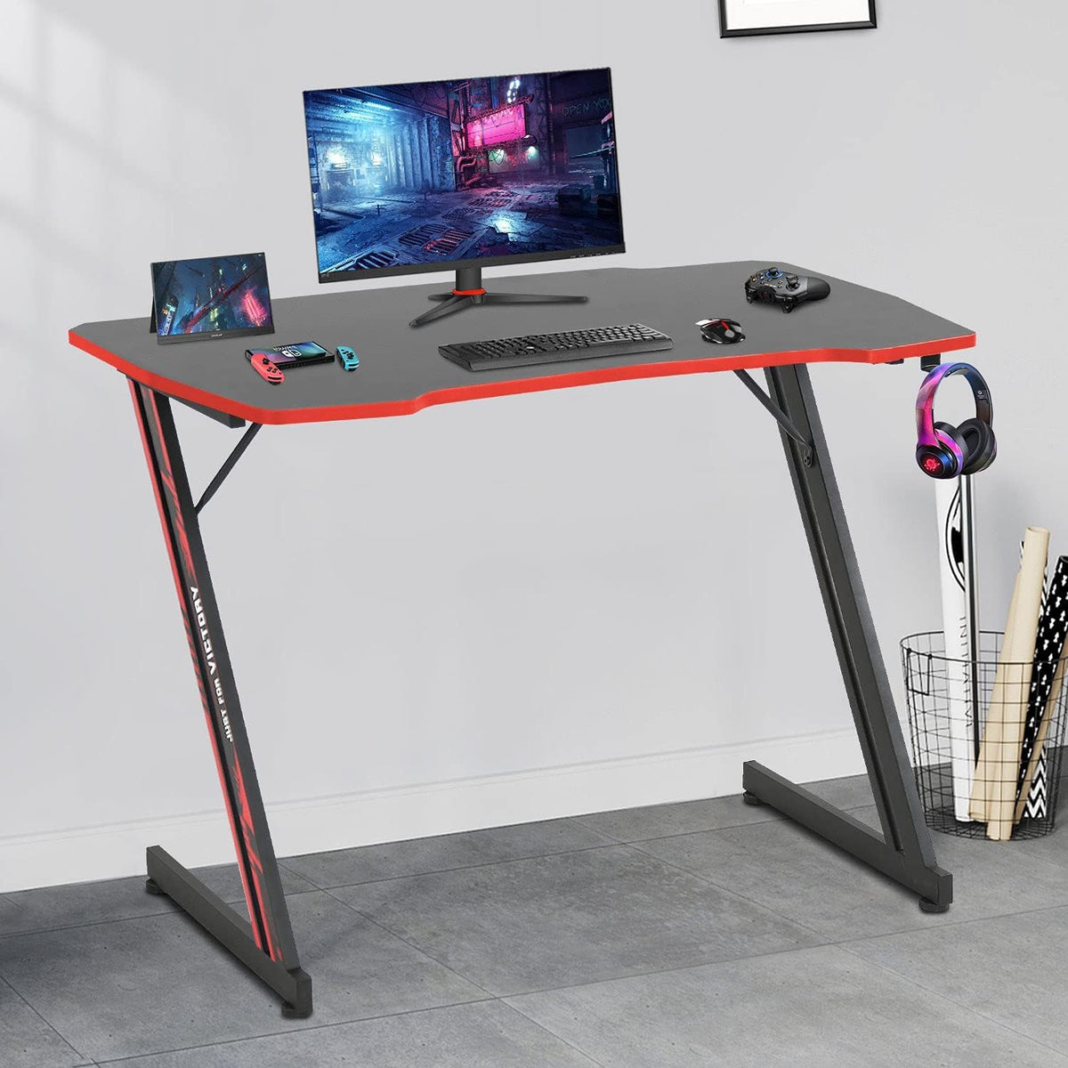 47 Inch Gaming Desk with Headphone Hook O454943