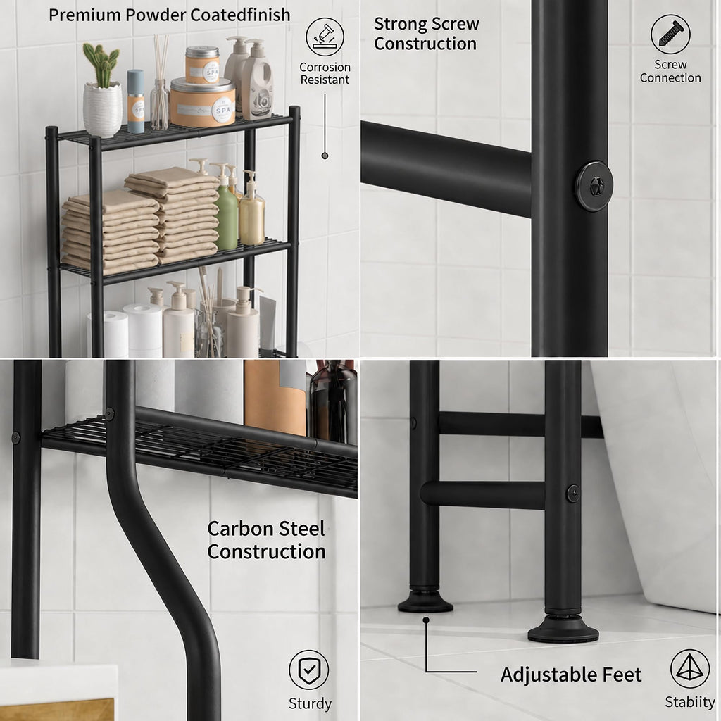 3-Tier Over Toilet Storage, Black O96625