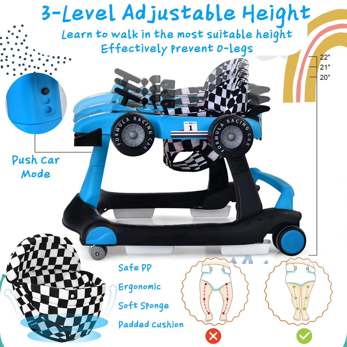 5-in-1 Foldable Baby Walker with Adjustable Height V963810